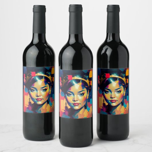 Chic Gold Foil kleurrijke vrouwen Impasto Oil Pain Wijn Etiket (Flessen)