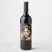 Chic Gold Foil kleurrijke vrouwen Impasto Oil Pain Wijn Etiket (Voorkant)