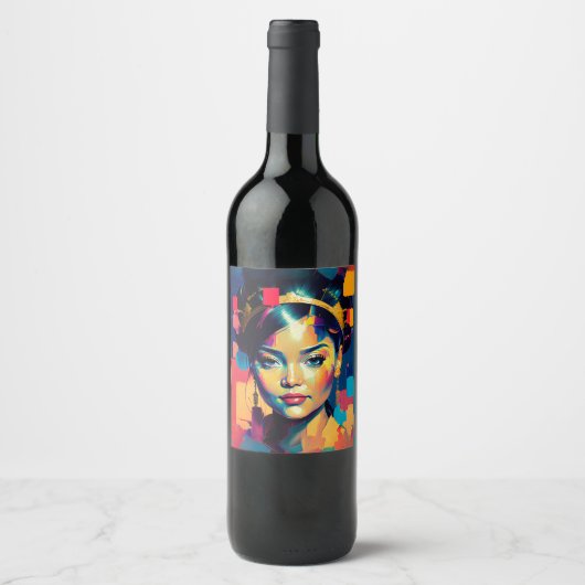 Chic Gold Foil kleurrijke vrouwen Impasto Oil Pain Wijn Etiket (Voorkant)