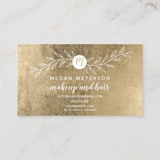 Chic Gold foil leaf monogrammed makeup Visitekaartje (Achterkant)