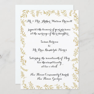 Chic Gold Foil Leaves Wedding Invitation Kaart