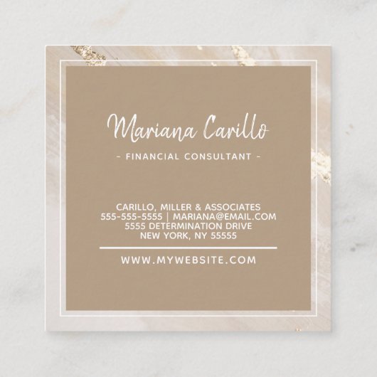 Chic Gold Foil marble Monogram Vierkante Visitekaartje (Achterkant)