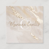 Chic Gold Foil marble Monogram Vierkante Visitekaartje (Voorkant)
