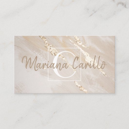 Chic Gold Foil marble Monogram Visitekaartje (Voorkant)