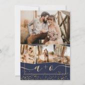 Chic gold foil navy blue initialen bruiloft kaart (Achterkant)