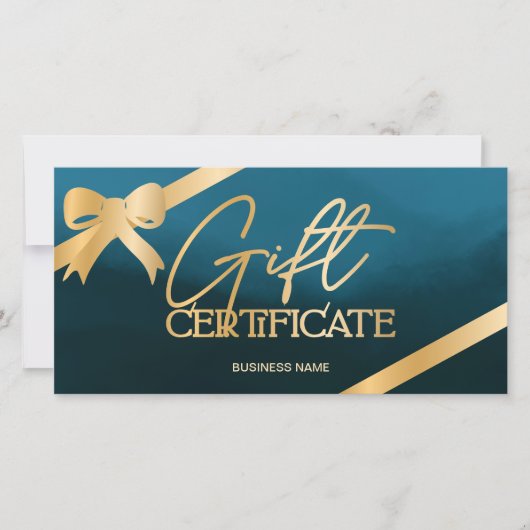 Chic gold foil ribbon blue logo gift certificaat (Voorkant)