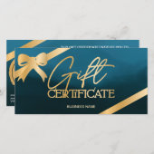 Chic gold foil ribbon blue logo gift certificaat (Voorkant / Achterkant)