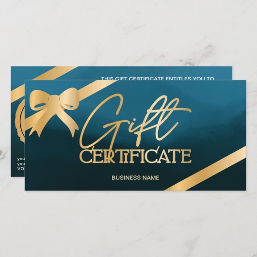 Chic gold foil ribbon blue logo gift certificaat (Voorkant / Achterkant)