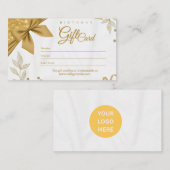 Chic gold foil ribbon white logo gift certificate informatiekaartje (Voorkant / Achterkant)