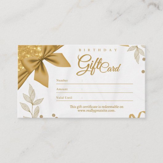 Chic gold foil ribbon white logo gift certificate informatiekaartje (Voorkant)