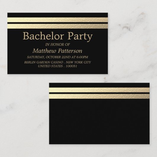 Chic Gold Foil Stripes Bachelor Party Ticket (Voorkant / Achterkant)