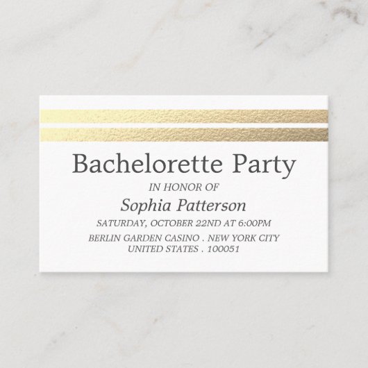 Chic Gold Foil Stripes Bachelorette Party Ticket (Voorkant)