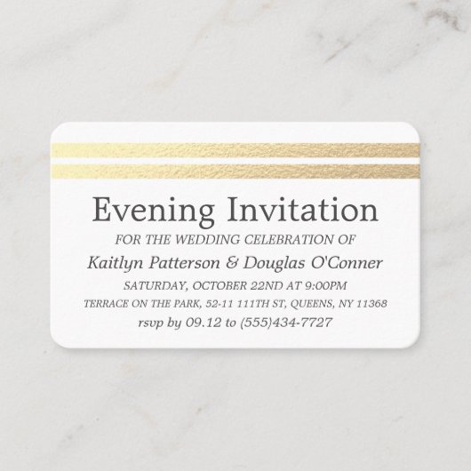 Chic Gold Foil Stripes Evening Event Ticket Uitnod (Voorkant)