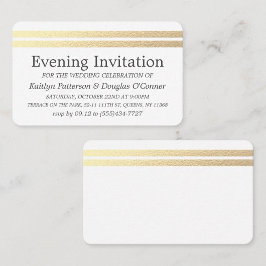 Chic Gold Foil Stripes Evening Event Ticket Uitnod (Voorkant / Achterkant)