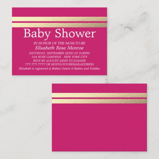 Chic Gold Foil Stripes, roze Baby shower Ticket (Voorkant / Achterkant)