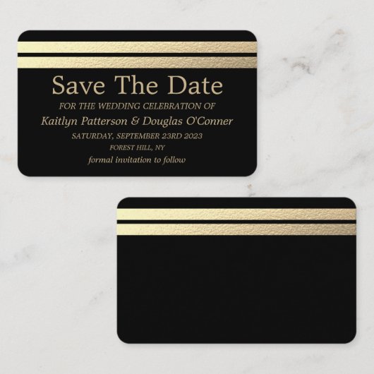 Chic Gold Foil Stripes slaan de datum Kaart op Visitekaartje (Voorkant / Achterkant)