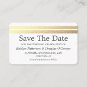Chic Gold Foil Stripes slaan de datum Kaart op Visitekaartje (Voorkant)