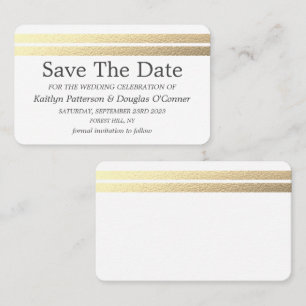 Chic Gold Foil Stripes slaan de datum Kaart op Visitekaartje