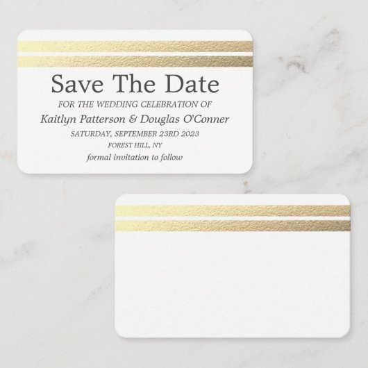 Chic Gold Foil Stripes slaan de datum Kaart op Visitekaartje (Voorkant / Achterkant)