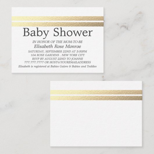 Chic Gold Foil Stripes, White Baby shower Ticket (Voorkant / Achterkant)