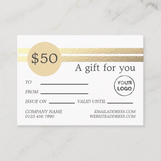 Chic Gold Foil Stripes | Witte kaartjes (Voorkant)