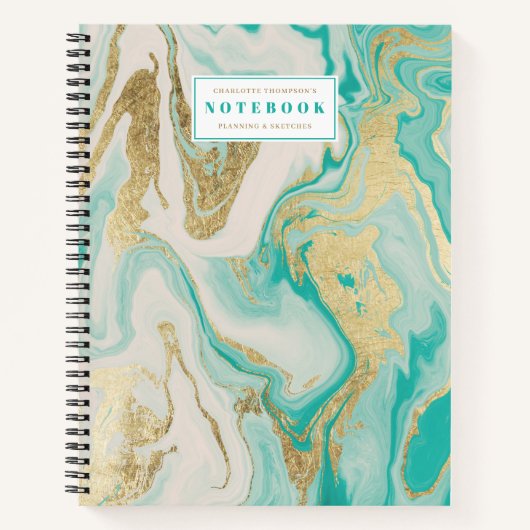 Chic Gold foil turquoise beige marmer patroon Notitieboek (Voorkant)