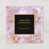 *~* Chic Gold Foil Veins Lavender Marble Modern Vierkante Visitekaartje (Voorkant)