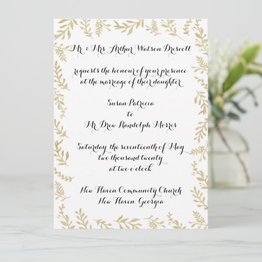 Chic Gold Foil verlaat bruiloft uitnodiging (Staand voorkant)