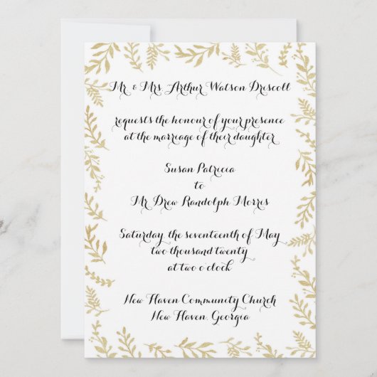 Chic Gold Foil verlaat bruiloft uitnodiging (Voorkant)