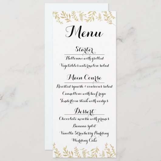 Chic Gold Foil verliest het menu Opvangkaart Kaart (Voorkant / Achterkant)