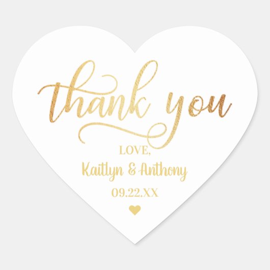 Chic Gold Foil Weddenschap Hartelijk dank Hart Sticker (Voorkant)