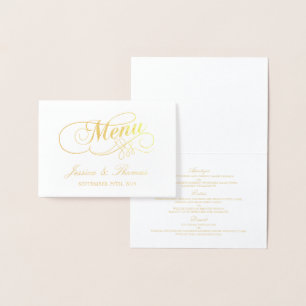 Chic Gold Foil & White Wedding Menu Kaart Sjabloon