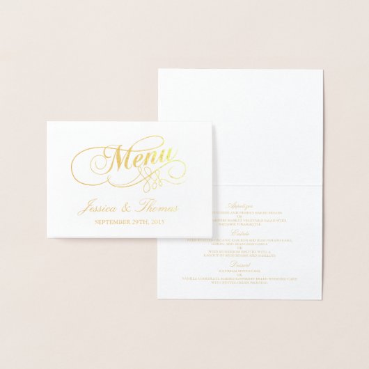 Chic Gold Foil & White Wedding Menu Kaart Sjabloon (Display)