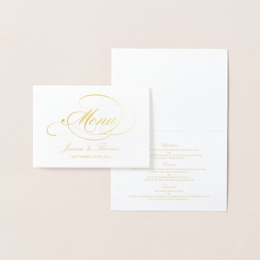 Chic Gold Foil & White Wedding Menu Kaart Sjabloon (Display)