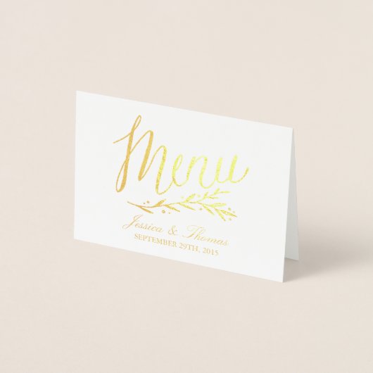 Chic Gold Foil & White Wedding Menu Kaart Sjabloon (Voorkant)
