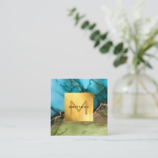 Chic Gold Foil zwart en Blauwgroen aangepast DIY Vierkante Visitekaartje (Staand voorkant)