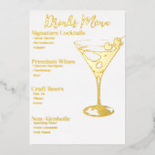 Chic Gold-Foiled Drinken Party Bar Menu (Voorkant)