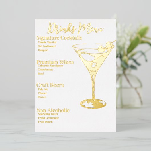 Chic Gold-Foiled Drinken Party Bar Menu (Staand Voorkant)