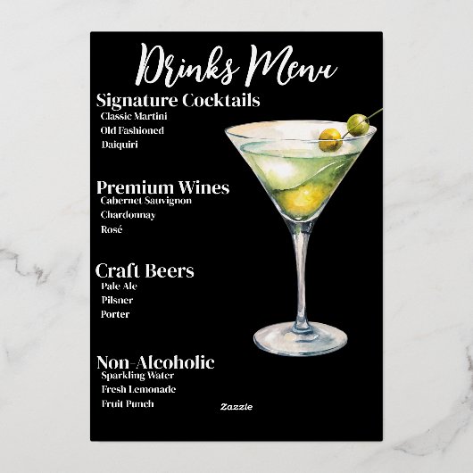 Chic Gold-Foiled Drinken Party Bar Menu (Achterkant)