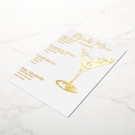 Chic Gold-Foiled Drinken Party Bar Menu (Gedraaid)