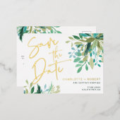 Chic gold folie greenery bruiloft behalve datum folie uitnodiging briefkaart (Voorkant / Achterkant)