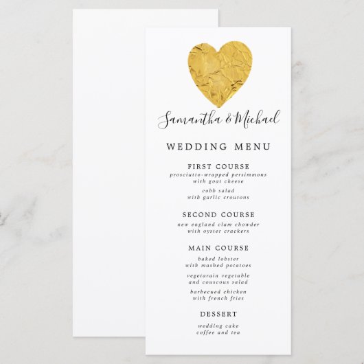Chic Gold Folie Hart Wedding Menu (Voorkant / Achterkant)