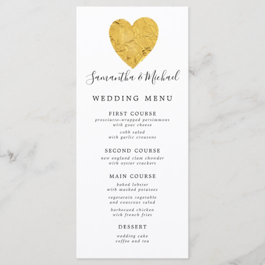 Chic Gold Folie Hart Wedding Menu (Voorkant)
