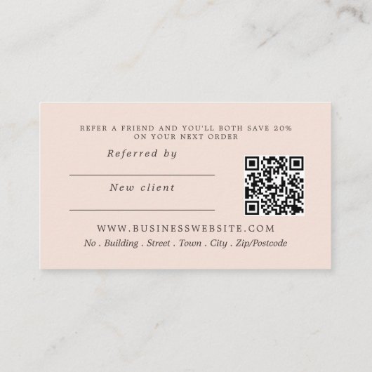 Chic Gold Folie Stripe op Blush Pink Referral Kaar Informatiekaartje (Achterkant)