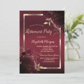 Chic Gold Frame Dark Red Roses Retirement Kaart (Staand voorkant)