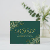 Chic Gold Frills op Emerald Green Wedding RSVP Briefkaart (Staand voorkant)
