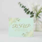 Chic Gold Frills op Neo Mint Green Wedding RSVP Briefkaart (Staand voorkant)