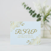 Chic Gold Frills op powder Blue Wedding RSVP Briefkaart (Staand voorkant)