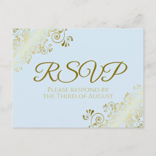Chic Gold Frills op powder Blue Wedding RSVP Briefkaart