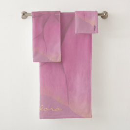 Chic Gold Fuchsia Abstract Floral Patern Bad Handdoek